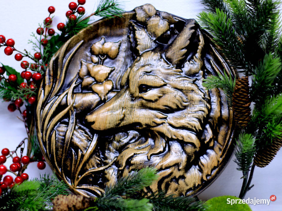 Płaskorzeźba drewniana Lis w bieszczadzkich Jasienica Rosielna