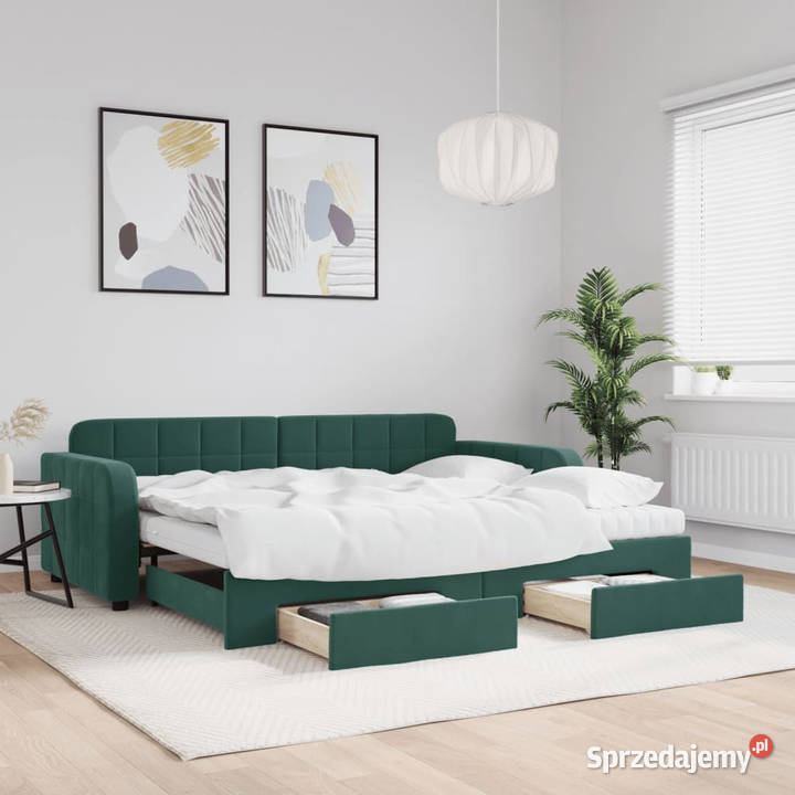 Sofa rozsuwana z szufladami ciemnozielona 224cm Warszawa sprzedam