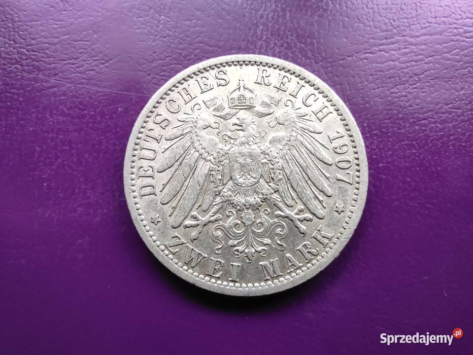 Moneta PRUSY 2 MARKI 1907 A Srebro Piękna Pruszków