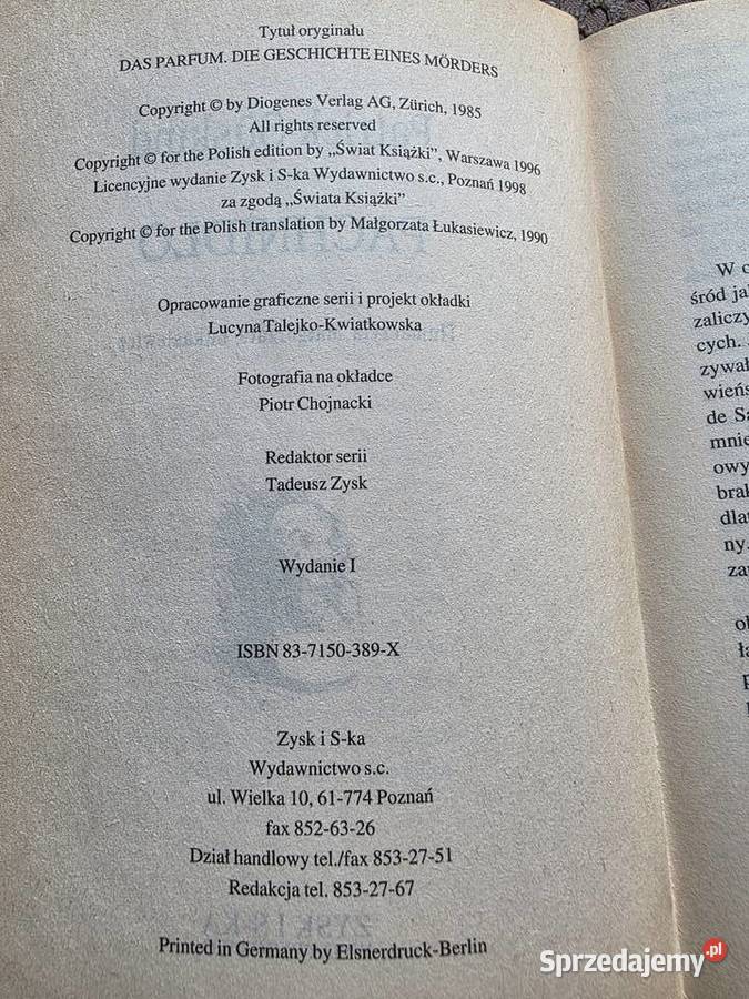 Pachnidło Patrick Sskind ISBN 837150389X Kraków