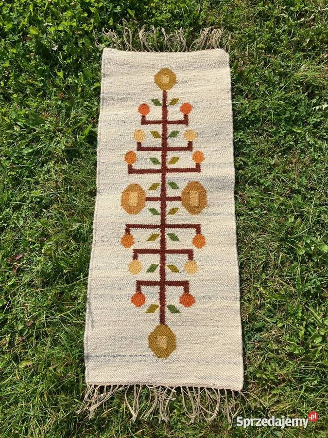 Długi kremowy wełniany kilim Cepelia PRL Antyki, Sztuka, Kolekcje Nisko sprzedam