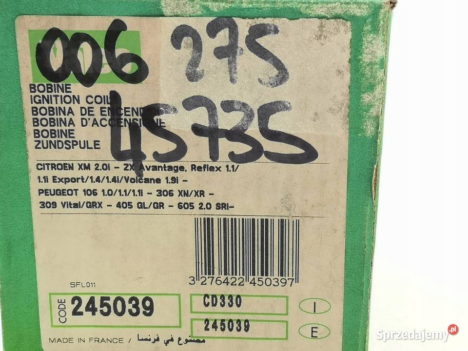 CEWKA ZAPŁONOWA VALEO 245039 PEUGEOT PARTNER 206