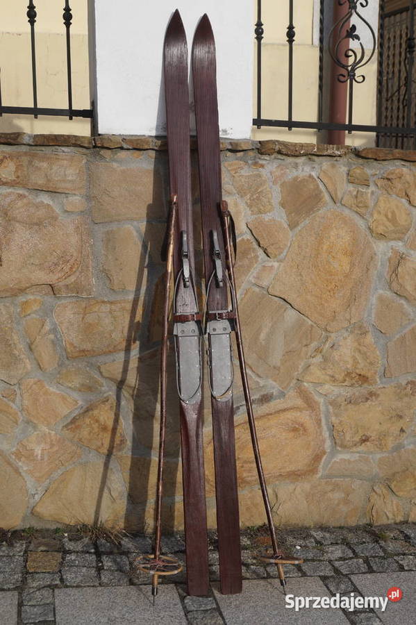 Stare narty jesionowe 198 kijki laskowe Pruchnik