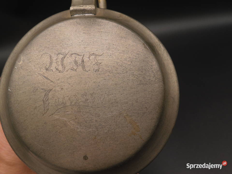 Szklany Kufel do Piwa z Cynową Pokrywką motyw Raszków sprzedam