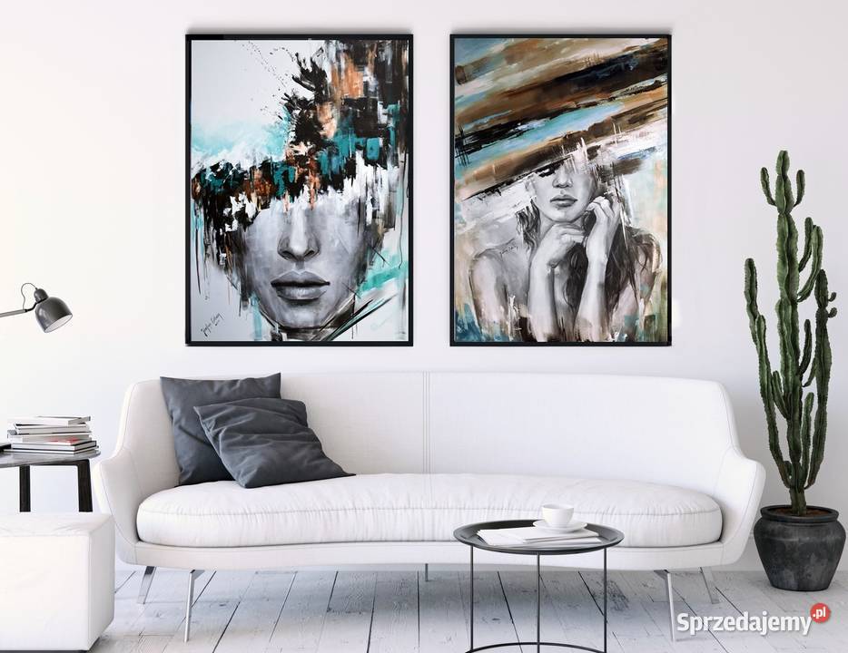 Nowoczesny duży obraz abstrakcja turkus kobieta Warszawa sprzedam