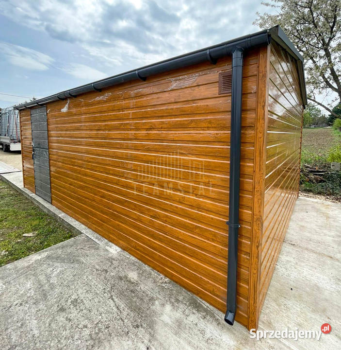 Garaz blaszany 5x6m brama uchylna drzwi okno 496zł/m2