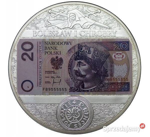 GIGANT 70 mm Moneta Banknot Srebro 20 Bolesław Numizmatyka Sosnowiec