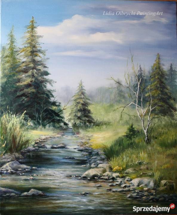 Pejzaż Wiosna obraz olejny L Olbrycht Nowy Sącz