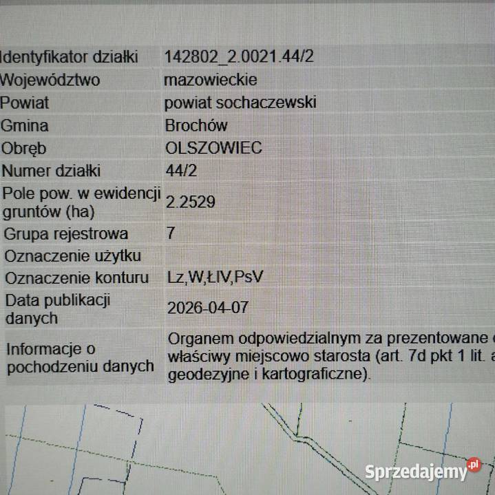 Działka 225 ha Olszowiec gm Brochów woj 6zł/m2