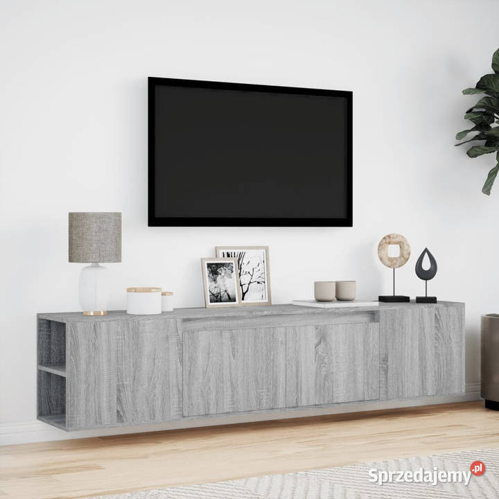 Ścienna szafka pod TV z LED szary dąb sonoma Warszawa