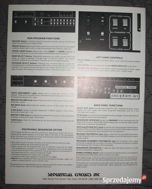 Sequential Circuits Prophet10 broszura Instrumenty klawiszowe i MIDI pomorskie Kępice