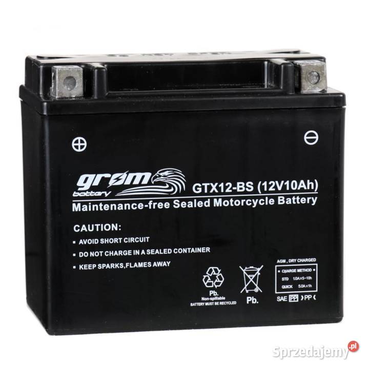 Akumulator motocyklowy GROM GTX12-BS YTX12-BS12V10Ah 180A L+