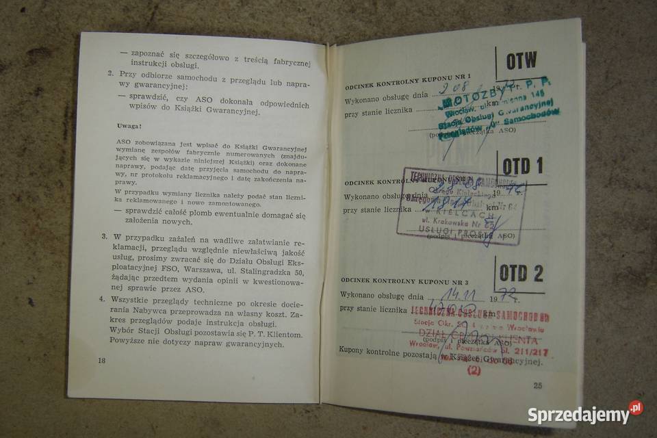 PF 125 p książka gwarancja ORYGINAŁ instrukcja Wrocław