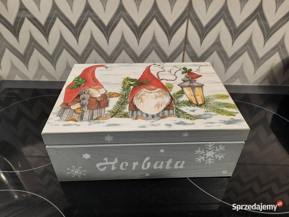 Herbaciarka świąteczna skrzaty pudełko na
