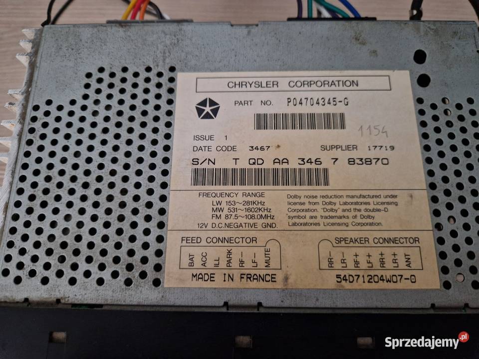 Radio Chrysler Voyager III wersja europejska Koronowo sprzedam