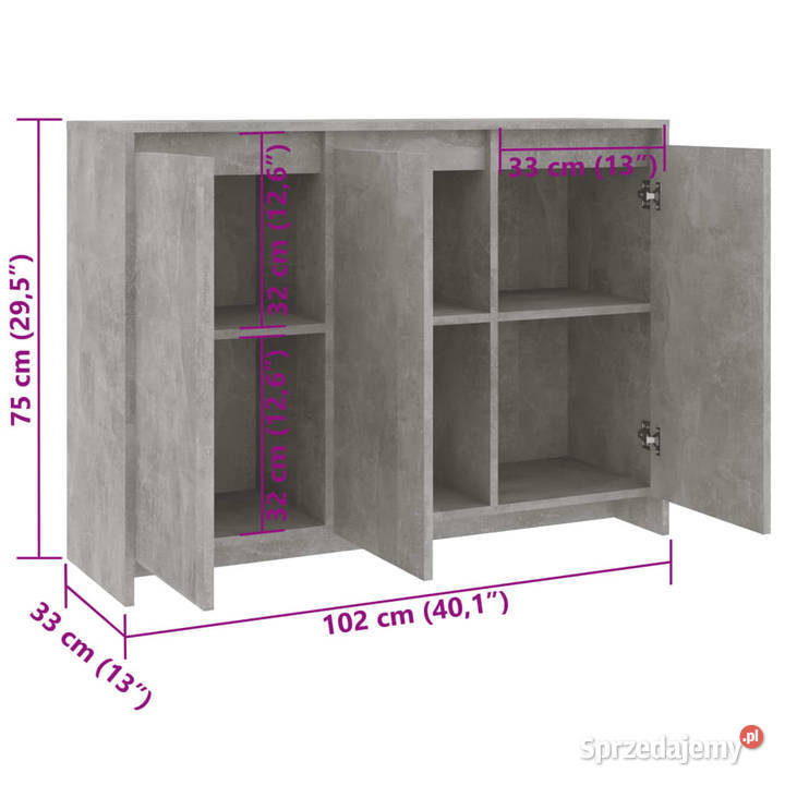 Szafka szarość betonu 102x33x75 materiał mazowieckie Warszawa