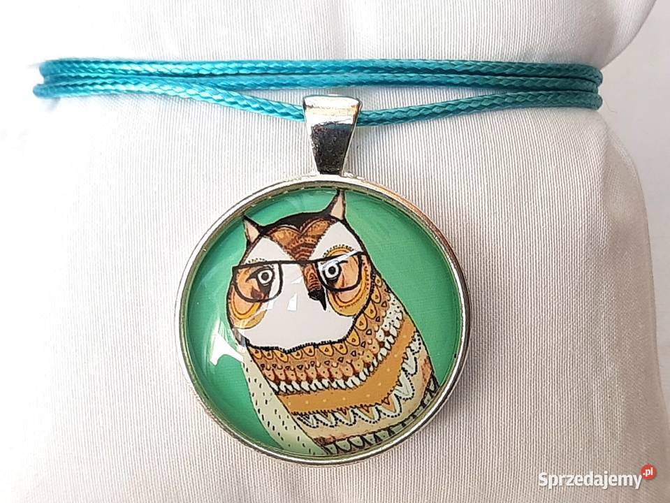 Wisiorek grafika pod szkłem zielona sowa Łódź