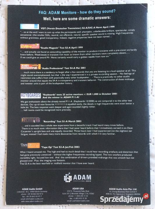 ADAM Studio Monitors pro audio catalogue 042006 Kępice