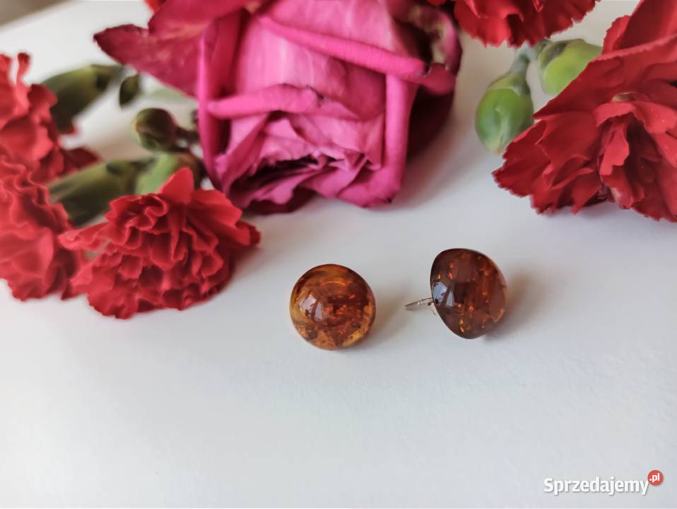 Kolczyki bursztyn naturalny okrągłe srebro 925 Warszawa