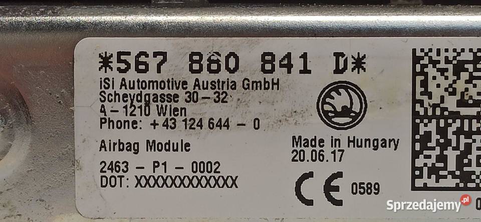 SKODA KODIAQ PODUSZKA AIRBAG KOLANOWA 567880841D sprzedam