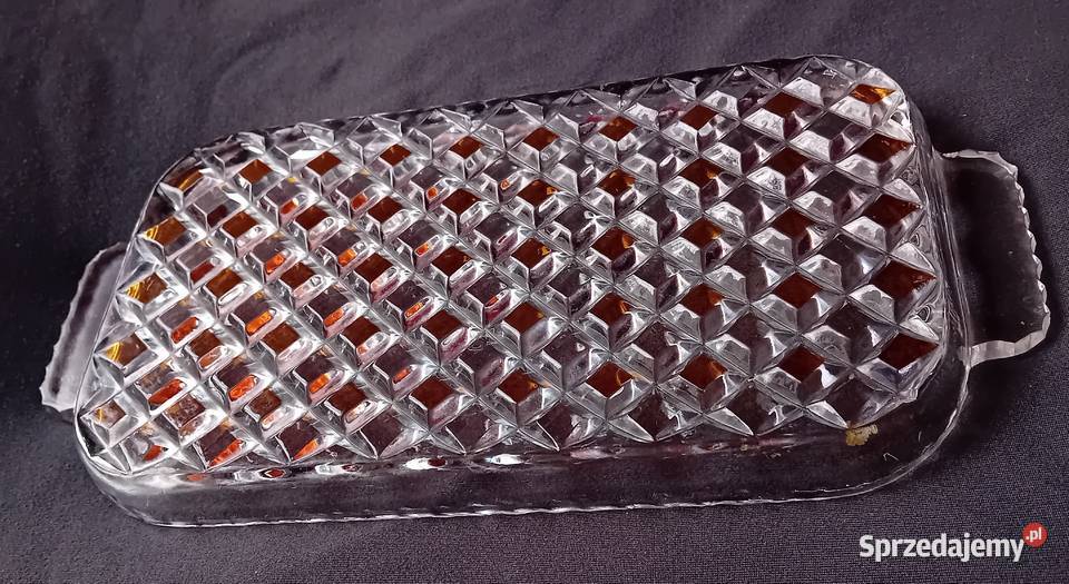 Kryształowa tacka z lazurowanym na kolor miodowy