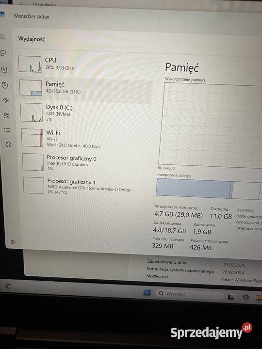 Laptop MSI Intel i5 12x45GHz GTX 144Hz 16GB RAM Taktowanie 4500 Gorlice sprzedam