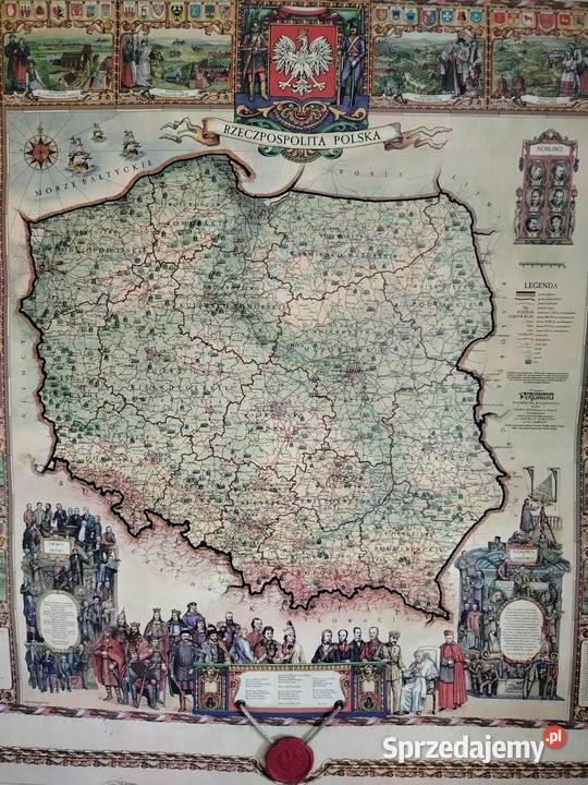 Piękna duża i dekoracyjna mapa Polski Antyki