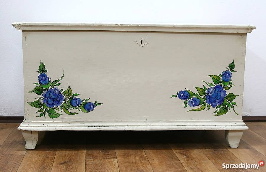 Piękny Kufer Ludowy Ręcznie Malowany Antyk Marki
