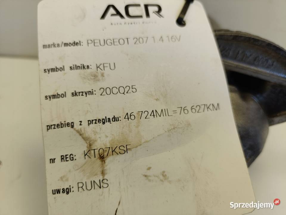 Peugeot 207 14 16V ROZRUSZNIK 9647982880 osobowe Janów sprzedam