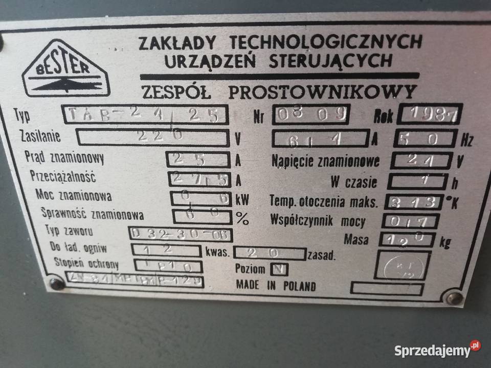 Zespół prostownikowy Bester typ TAR 2425 Dąbrowa Górnicza sprzedam