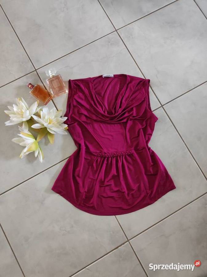 unikatowa bluzka fuksja lejąca ozdobny dekolt Kielce