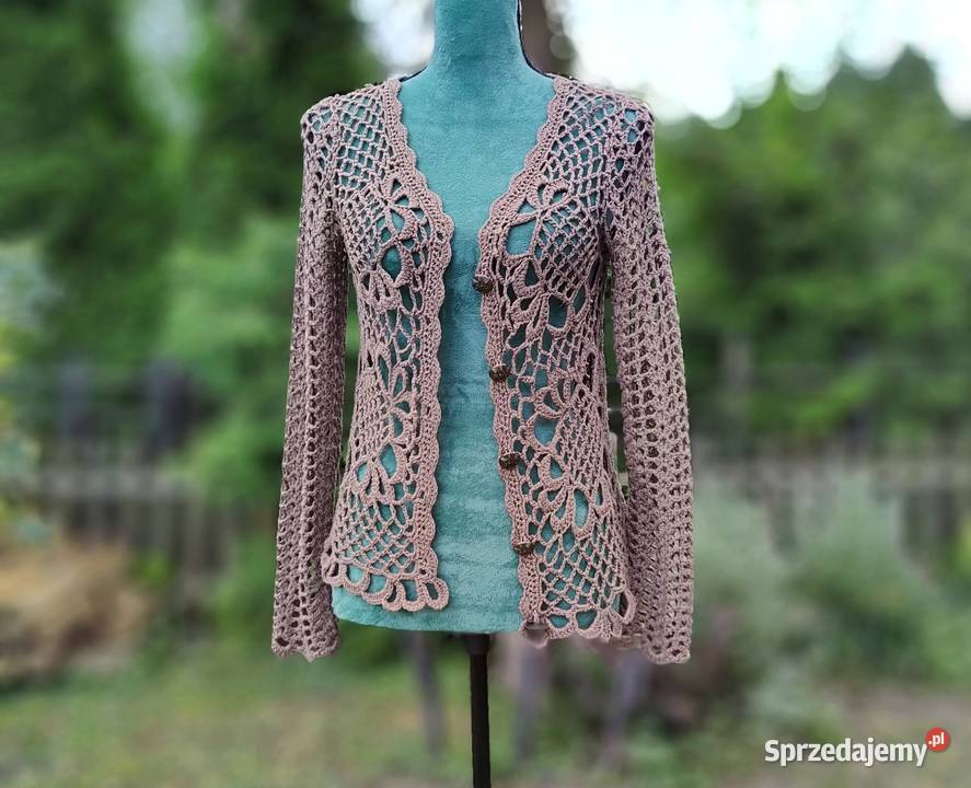 Brązowy kardigan ażurowy boho bohemian etno Swetry i golfy