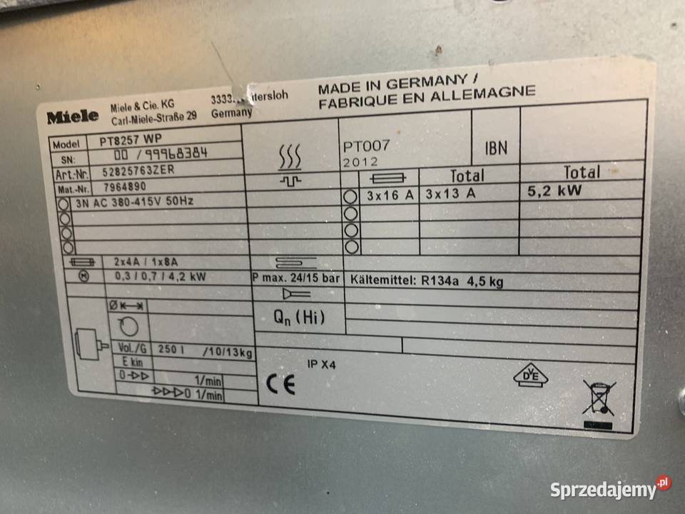 SUSZARKA PRZEMYSŁOWA MIELE PT 8257 Z POMPĄ świętokrzyskie Masłów Pierwszy