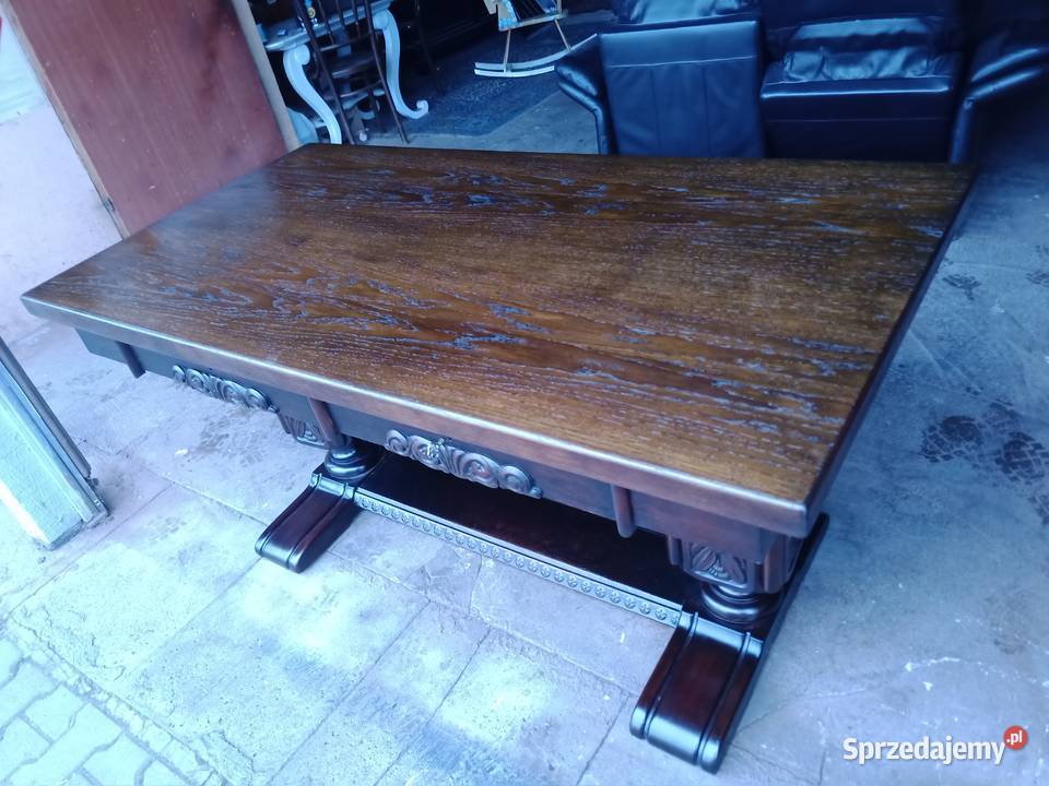 Duże biurko kompletne odnowione Dąb ciemny śląskie Kozy sprzedam