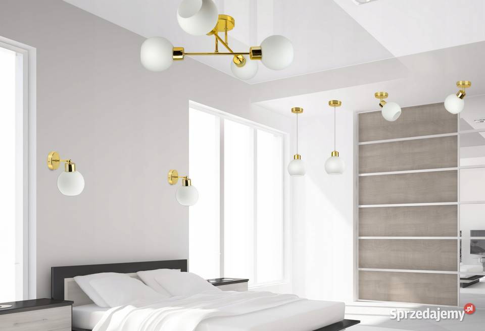 Lampa Wisząca Żyrandol Plafon Złoty Kula Biały Choroszcz