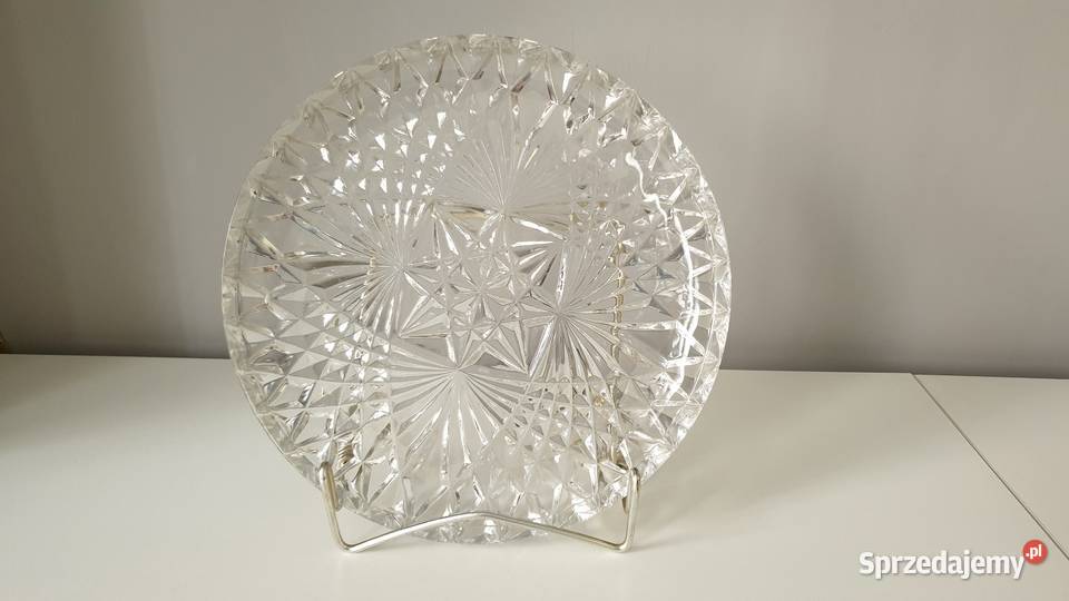 Duży talerzpaterapółmisek na stojaku kryształ śląskie