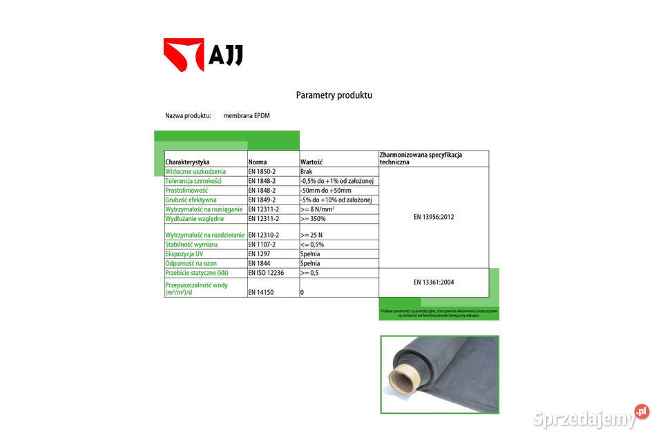 Geomembrana folia EPDM izolacja z USA AJJ 76m x