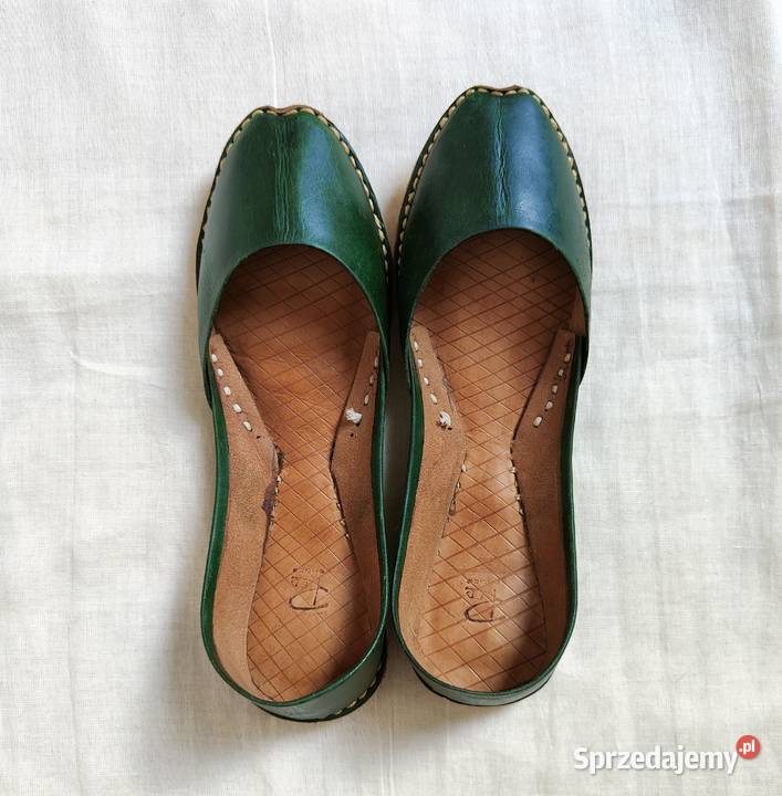 Zielone skórzane buty balerinki 37 skóra orient Balerinki Szczecin