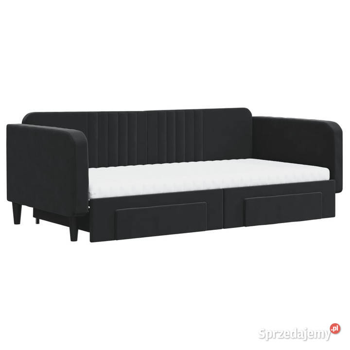 Sofa rozsuwana z szufladami czarna aksamit Łóżka Łóżka Warszawa