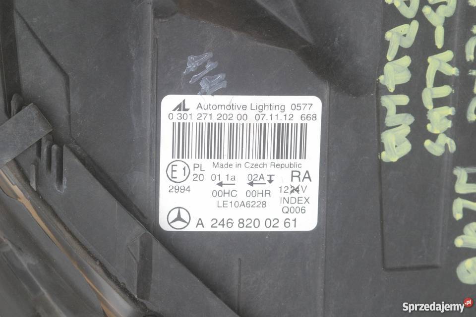 MERCEDES W246 B KLASA PRAWA LAMPA HALOGEN Bieleń