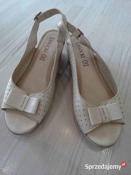 Buty Sandały Skórzane Skóra Naturalna Kremowe Łomża