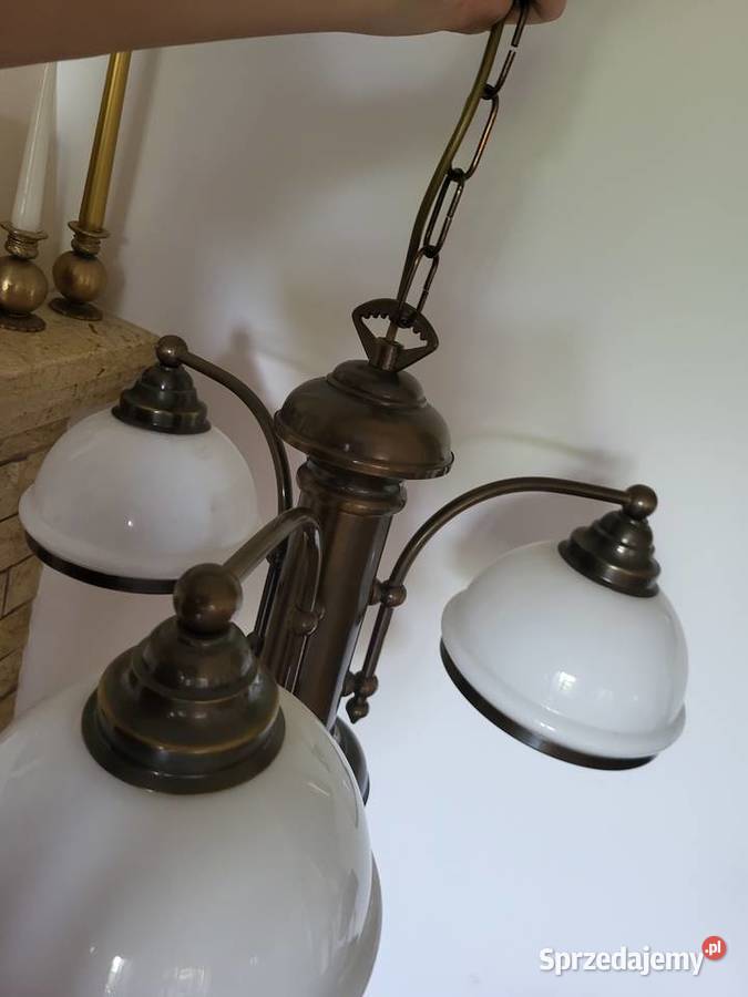 Piekna lampa mosiądz ceramika mazowieckie