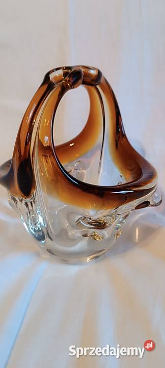 Szklany koszyczek z czeskich hut szkła styl Kraków