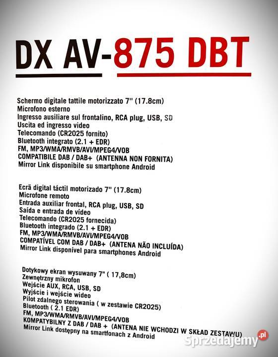 Radio 1DIN Norauto DX AV875 DBT 7 Ekran dotykowy Szydłowiec