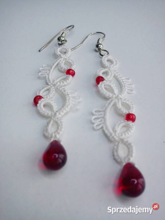 Kolczyki frywolitkowe Kolczyki Wiśniowa sprzedam