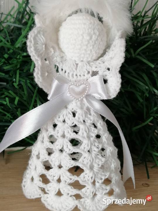 Aniołek biały szydelkowy na choinkę Dekoracja Boże Narodzenie