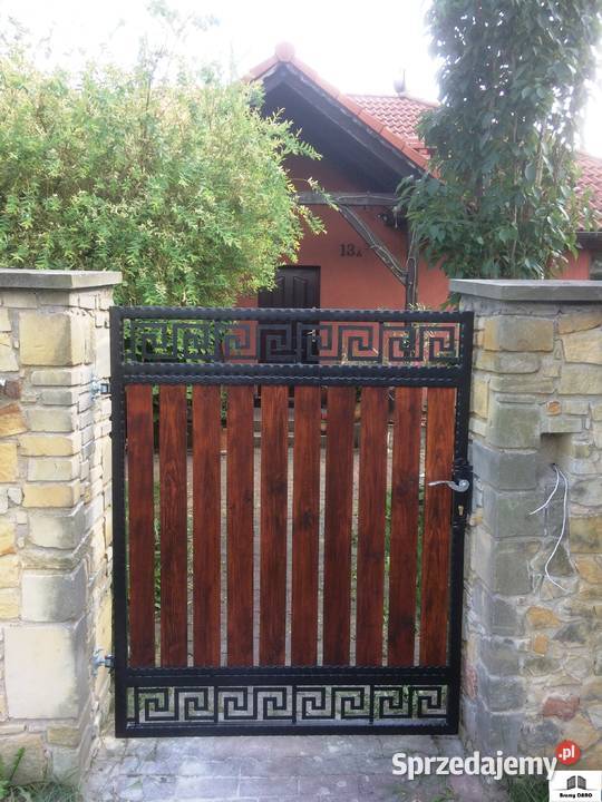 D2 Brama dwuskrzydłowa wjazdowa kuta drewno Bolesławiec