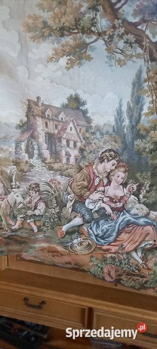 Duży gobelintapiseria Dworska scenka rodzajowa łódzkie Skierniewice