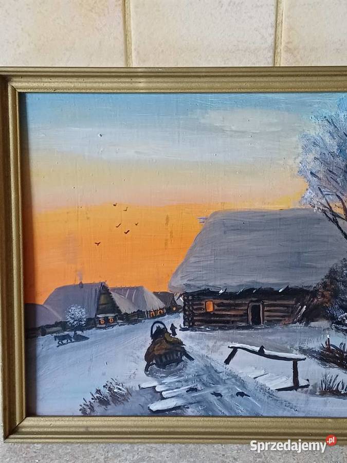 vintage obraz olejny na dykcie Nowy Targ