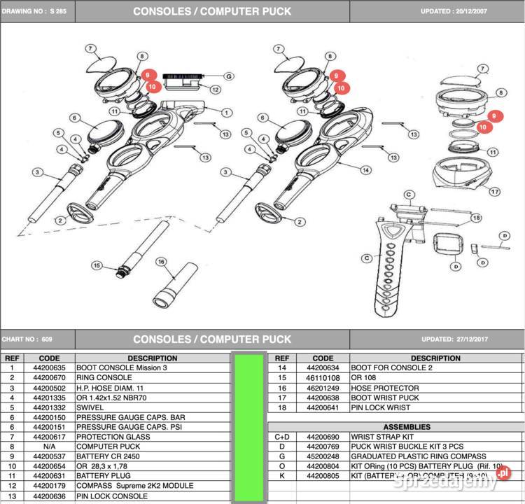 Zestaw do wymiany baterii komp Mares PUCK śląskie Bytom